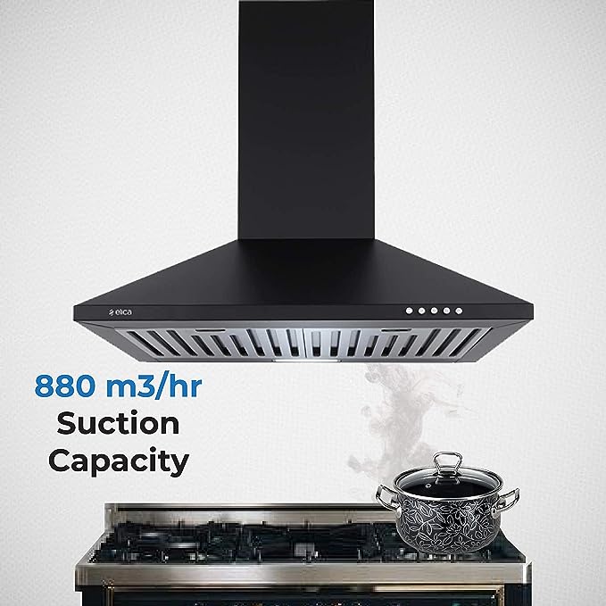 Elica 60 cm 880 m3/hr Chimney (STRIP BF 60 NERO, 2 Baffle Filters, Black)(OPEN BOX) Elica 60 cm 880 m3/hr Chimney (STRIP BF 60 NERO, 2 Baffle Filters, Black)(OPEN BOX)